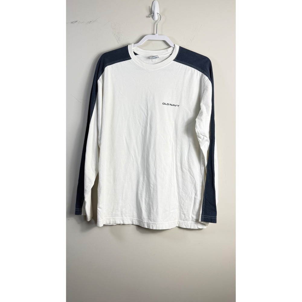 Old Navy Long Sleeve T-Shirt White Navy Colorblock Logo Women Size Medium